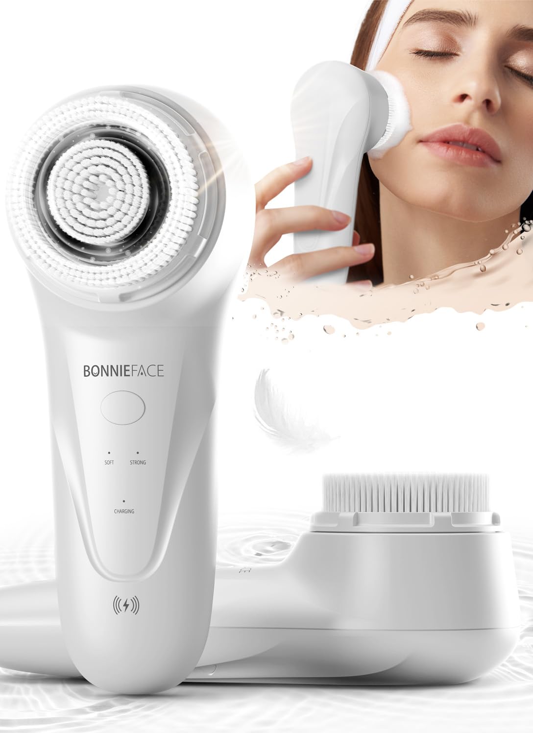BONNIEFACE Sonic Facial Cleansing Brush, Waterproof Face Scrubber for Deep Cleansing, Super Acoustic Vibration Face Wash Brush for Skin Care, Creative Wireless Charging Face Brush Cleanser