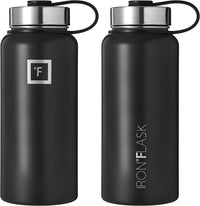 IRON °FLASK Sports Water Bottle - 32 Oz, 3 Lids (Spout Lid), Vacuum Insulated Stainless Steel, Hot Cold, Modern Double Walled, Simple Thermo Mug, Hydro Metal Canteen (Black)