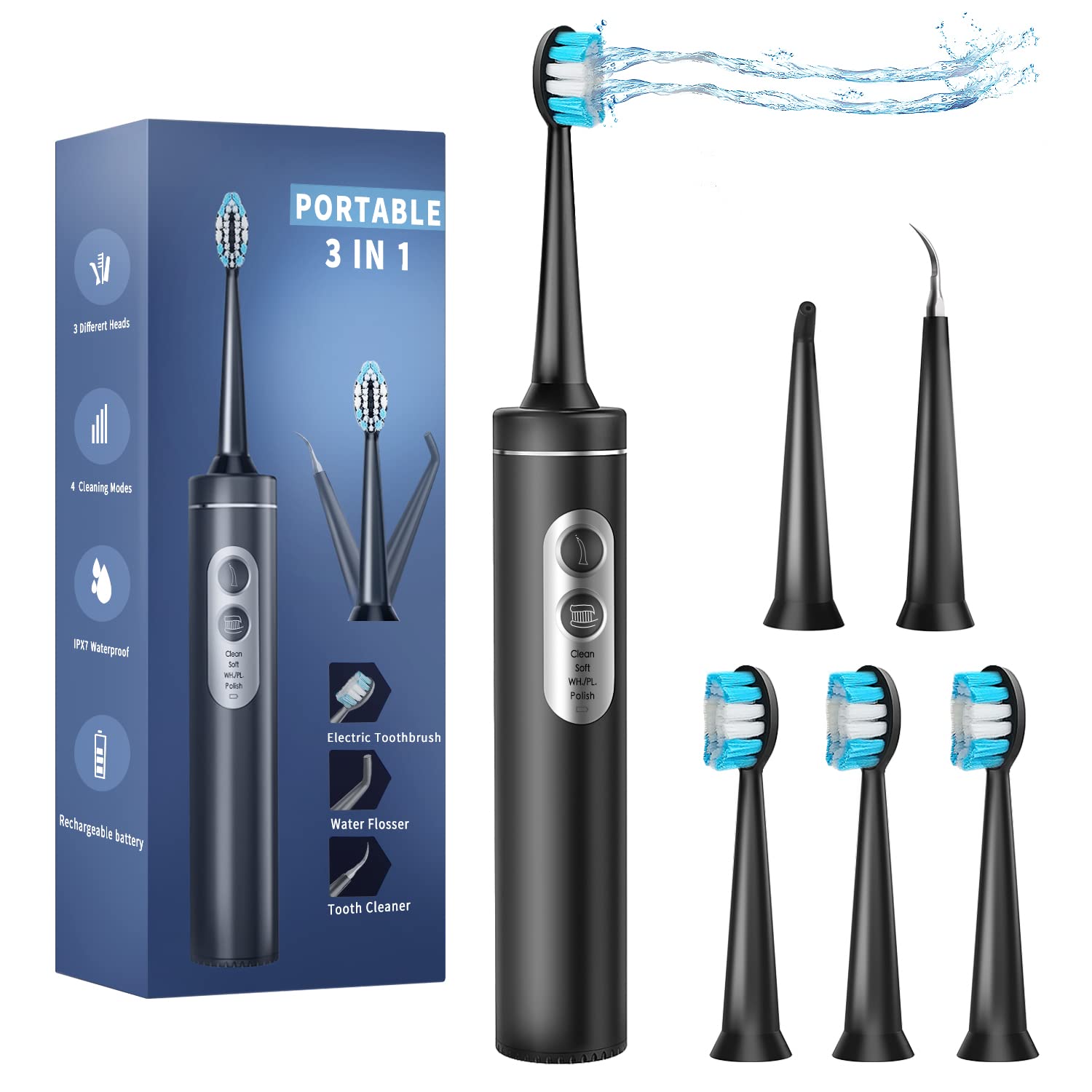 Water Dental Flosser with Electric Toothbrush, 3 in 1 Teeth Cleaning Kit with 4 Modes, Portable for Travel and Home [The Newest Version]