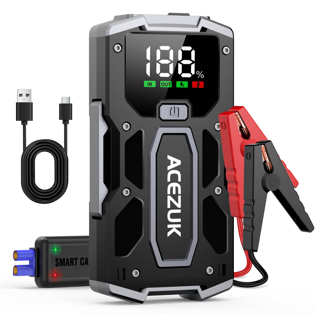 ACEZUK Car Jump Starter, 3000A 12V 8-in-1 Jump Starter Battery Pack, Up to 7.0L Gas & 5.5L Diesel Engines Quick Charge 3.0 Power Bank Jumper Cable with LED,Large Screen