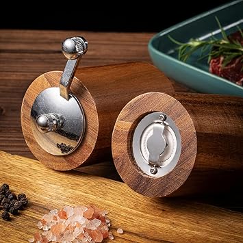 Wood Salt and Pepper Grinder Mills Sets,Wooden Shakers with Adjustable Ceramic Core,Classic Manual Salt Grinder Refillable Pepper Mill Set with a Gear Crank System for kitchen Spice
