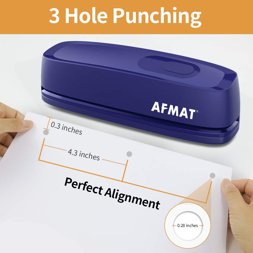 Electric 3 Hole Punch, AFMAT 3 Hole Punch Heavy Duty, 20-Sheet Punch Capacity, AC or Battery Operated Paper Puncher, Effortless Punching, Long Lasting Paper Punch for Office School Studio, Blue