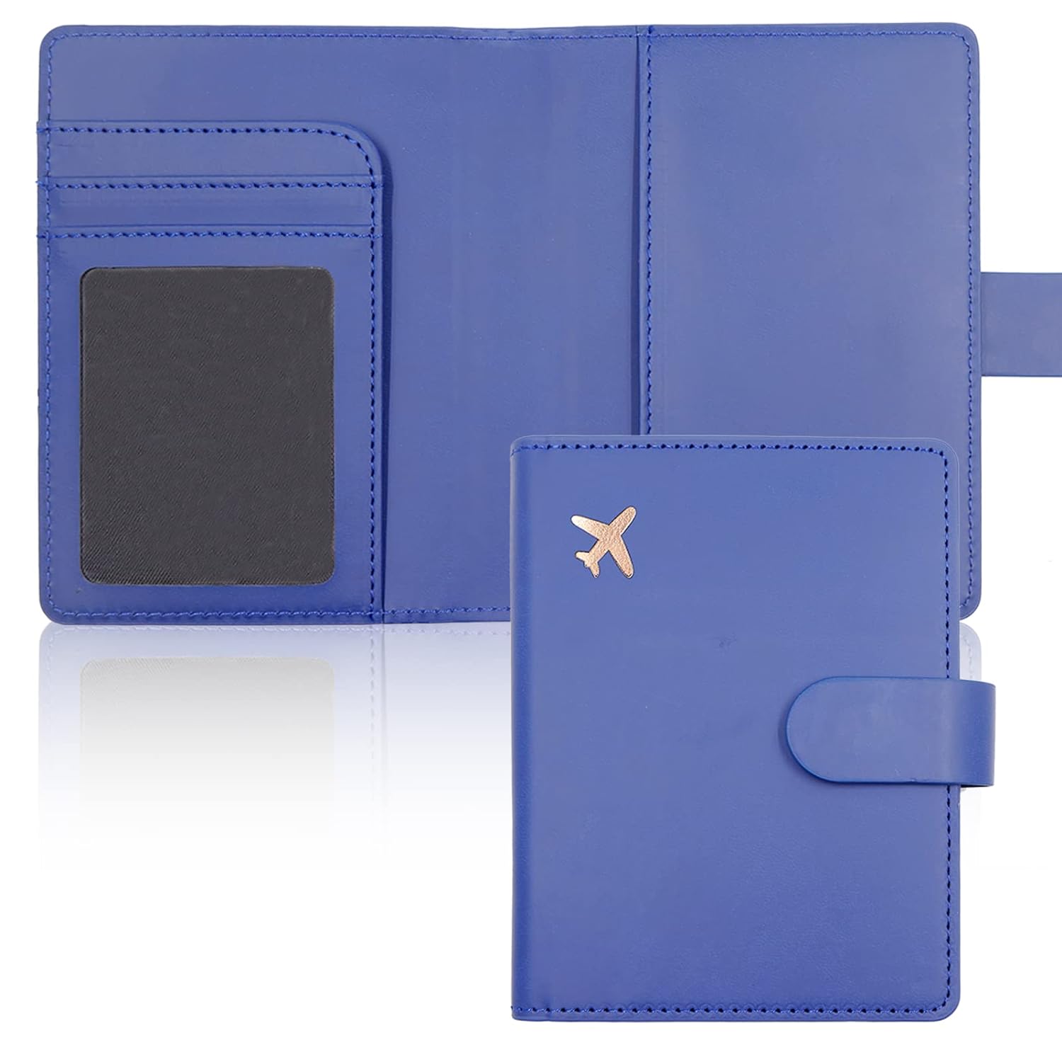 Deziliao Passport and Vaccine Card Holder Combo, PU Leather Passport Holder with Vaccine Card Slot, Passport Wallet for Men and Women, Blue, Classic