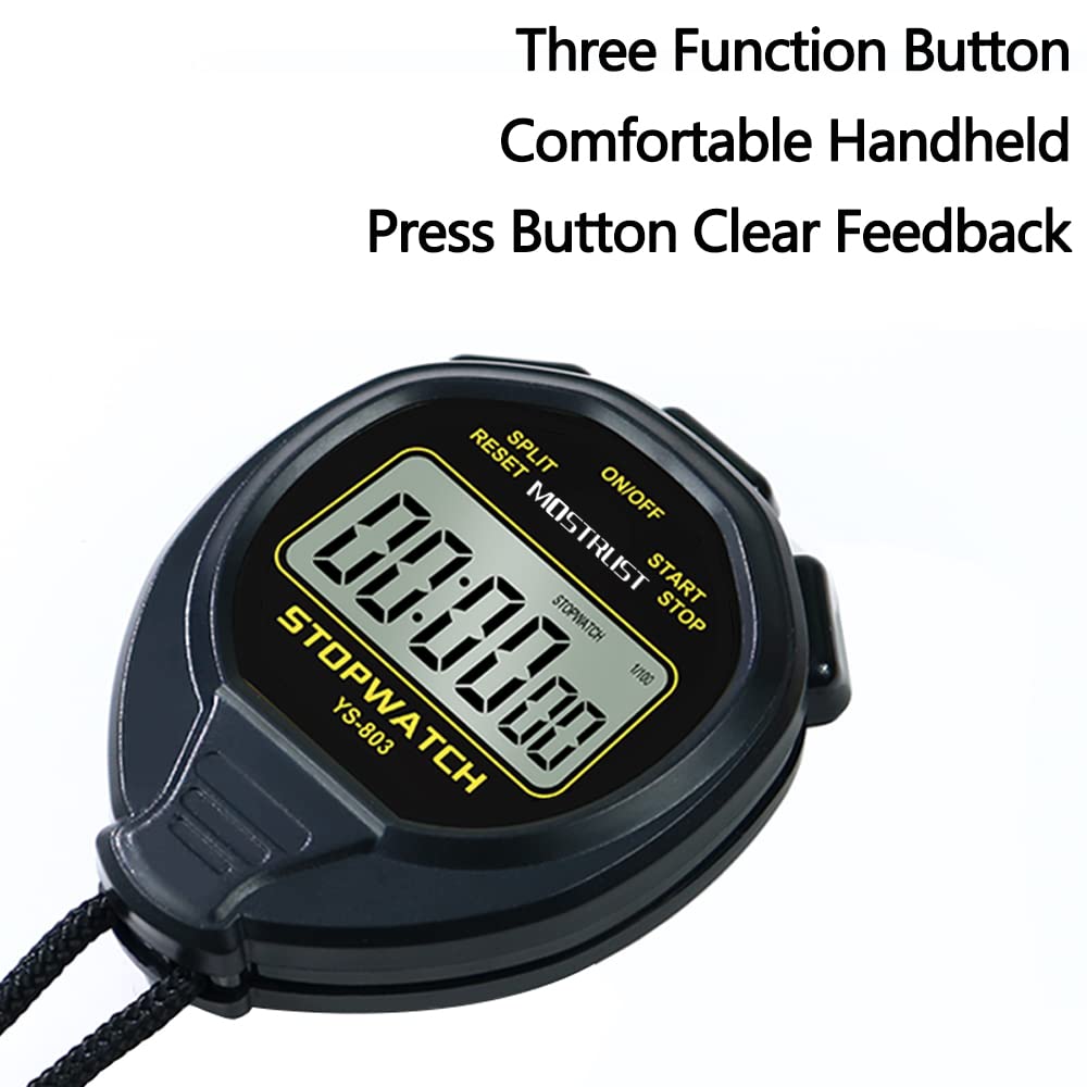 MOSTRUST Digital Waterproof Stopwatch, No Bells, No Clock, Simple Basic Operation, Silent, ON/Off, Large Display for Swimming Running Training Kids Coaches Referees Teachers (Yellow)