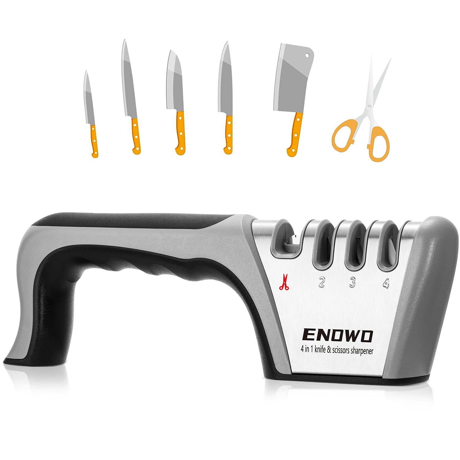 enowo Premium Knife Sharpeners,4 Stage Kitchen Knives Sharpener Helps Repair,Restore & Polish Straight-Edge Dull Knives & Sharpen Scissors Quickly and Safely,Easy to Use Blade Sharpener