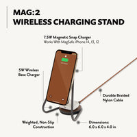 Courant Mag:2 Classics Wireless Charging Stand - Italian Leather, 2 in 1 Multi-Device Charger - Magnetic Stand for MagSafe iPhones with Charging Base for AirPod Cases, (Saddle)
