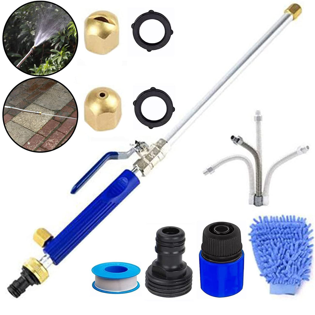 Jet Nozzle for Garden Hose Power Washer 2-in-1 High Pressure Hose Nozzle with 2 Different Nozzles and Hose Quick Connectors - Flexible Watering Sprayer Cleaning Tool
