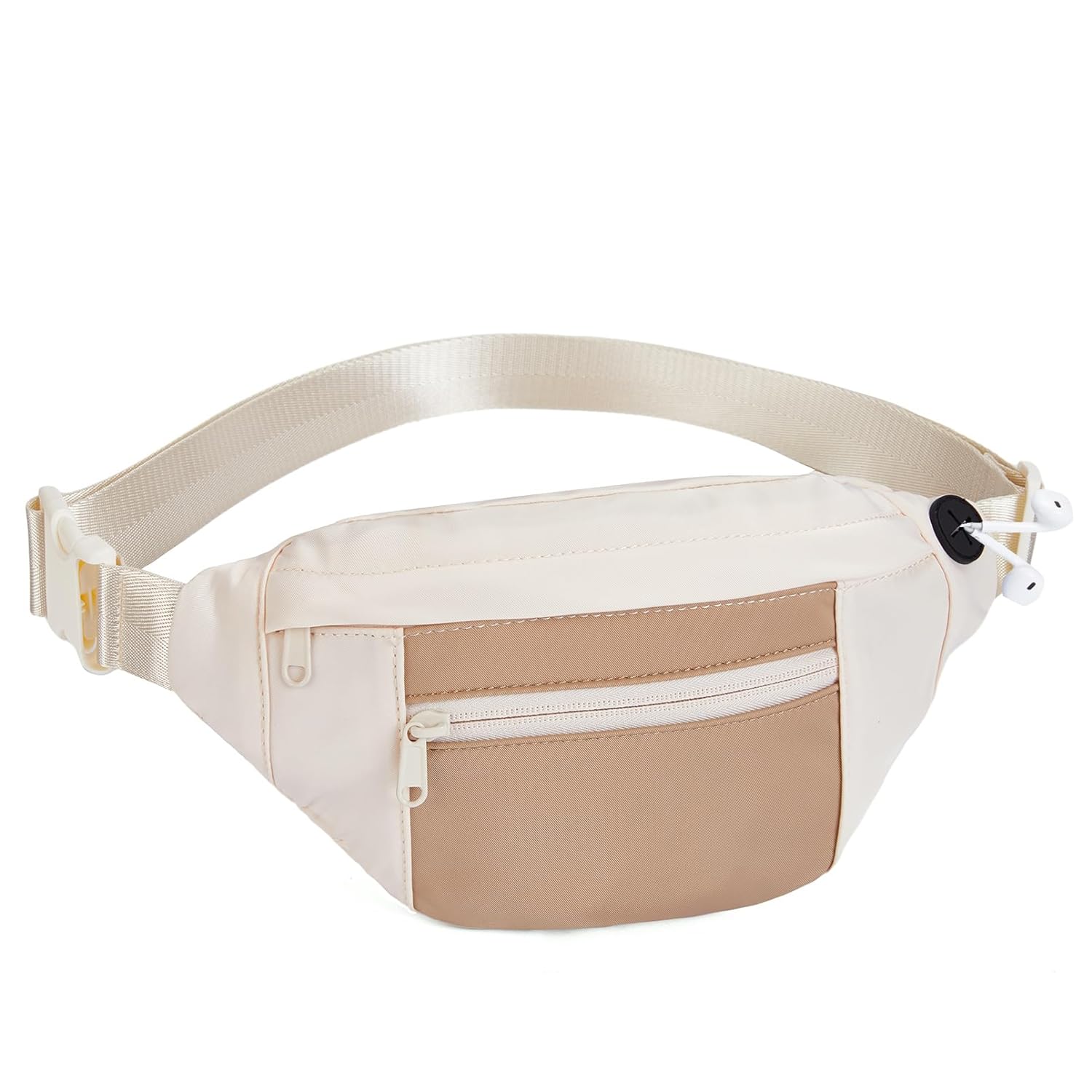 Telena Crossbody Fanny Pack for Women Men Fashion Waist Pack Belt Bag with 4-Zipper Pockets for Hiking Running Travel, 1-Beige Khaki