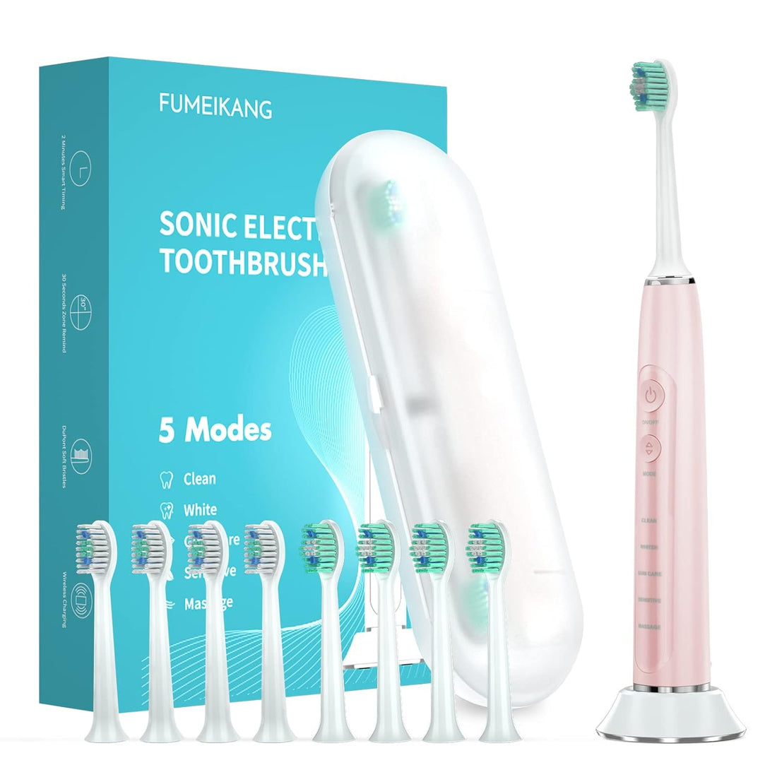 FUMEIKANG Sonic Electric Toothbrush for Adults Rechargeable Power Tooth Brushes Double Keys-N Series-Pink