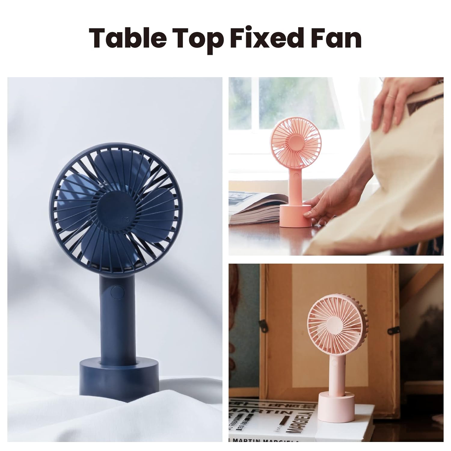 AISOLOVE Handheld Fan, Portable Fan with Fan Stand, USB Rechargeable Personal Fan with 3 Speed for Travel, Outdoor, Indoor, Commute, Office-White