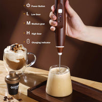 LANOOPITY Milk Frother Handheld, Handheld Electric Stirrer Foam Maker Whisk with USB Rechargeable 3 Speeds, Mini Milk Foamer for Coffee Latte, Cappuccino, Frappe, Matcha, Hot Chocolate - Dark Brown