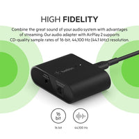 Belkin SoundForm Connect AirPlay 2 Audio Adapter Receiver for Wireless Streaming with Optical and 3.5mm Speaker Inputs for iPhone, iPad, Mac Mini, MacBook Pro and Other AirPlay Enabled Devices