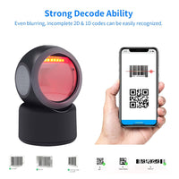 Alacrity 2D 1D Desktop Barcode Scanner,Omnidirectional Hands Free USB Wired Barcode Reader,Capture Barcodes from Mobile Phone Screen, Read Stacked PDF417 Code on Driver's License or ID Card, Black