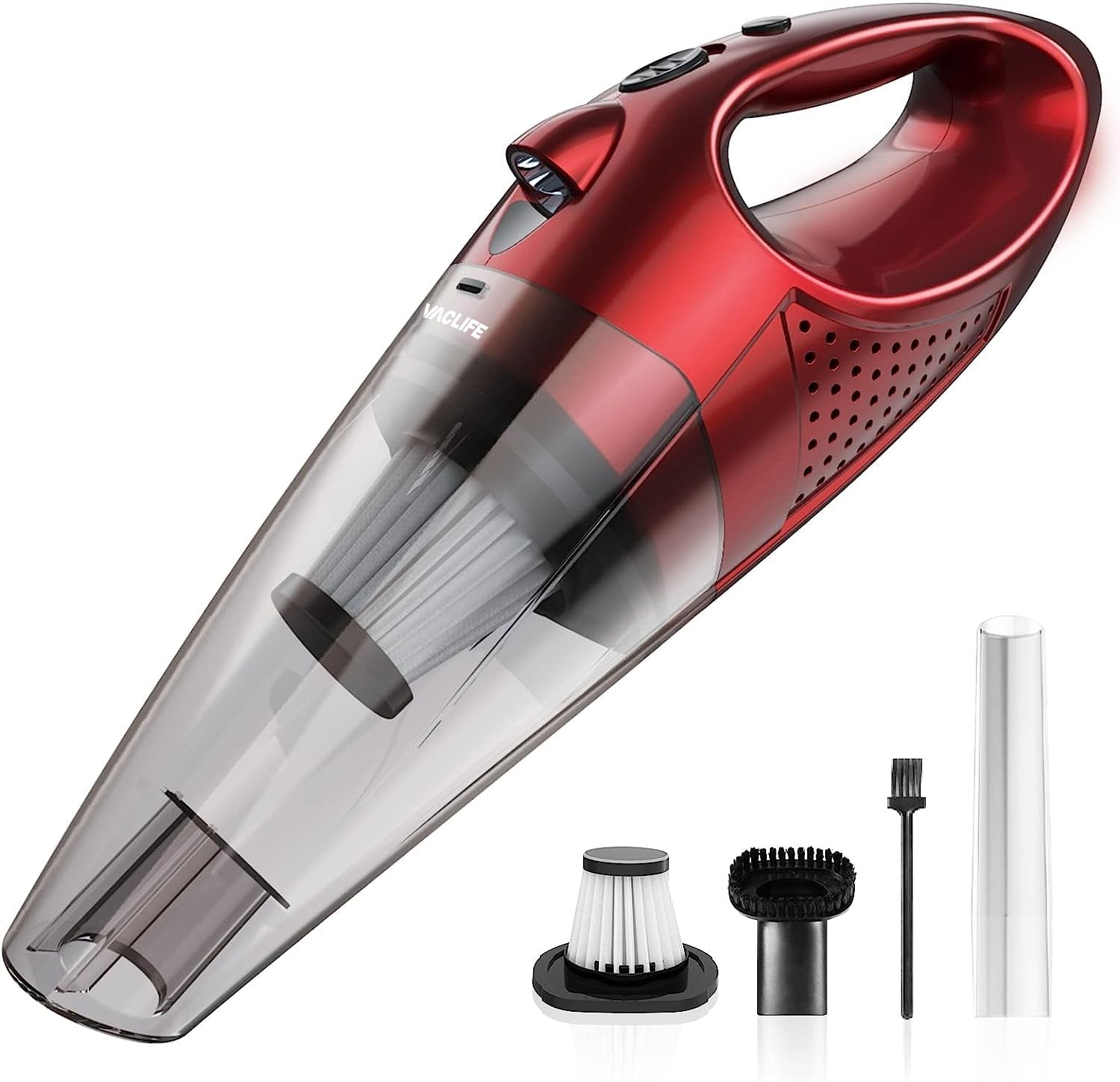 VacLife Handheld Vacuum, Car Hand Vacuum Cleaner Cordless, Mini Portable Rechargeable Vacuum Cleaner with 2 Filters, Streamer Red (VL189)