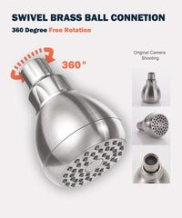 High Pressure Shower Head 3 Inches Showerhead Brushed Nickel Finish with Adjustable Swivel Brass Ball Joint Fixed Bathroom For Low Flow Showers Anti-clog Anti-leak Showerhead