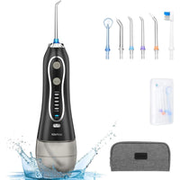 H2ofloss Water Flosser Portable Dental Oral Irrigator with 5 Modes, 6 Replaceable Jet Tips, Rechargeable Waterproof Teeth Cleaner for Home and Travel -300ml Detachable Reservoir (HF-6)