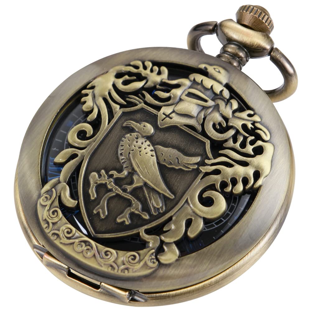 Alwesam Vintage Mechanical Hand Wind Pocket Watch Roman Numerals Scale Steampunk with Chain Box, bronze-B
