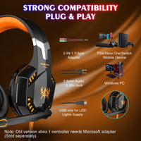 VersionTech Comfortable Stereo Gaming Headset Over-Ear Headphones with Microphone, LED lights, Volume Control for Mac PC Computer Game(incompatible with PS3 PS4 Xbox one Xbox 360) - Orange