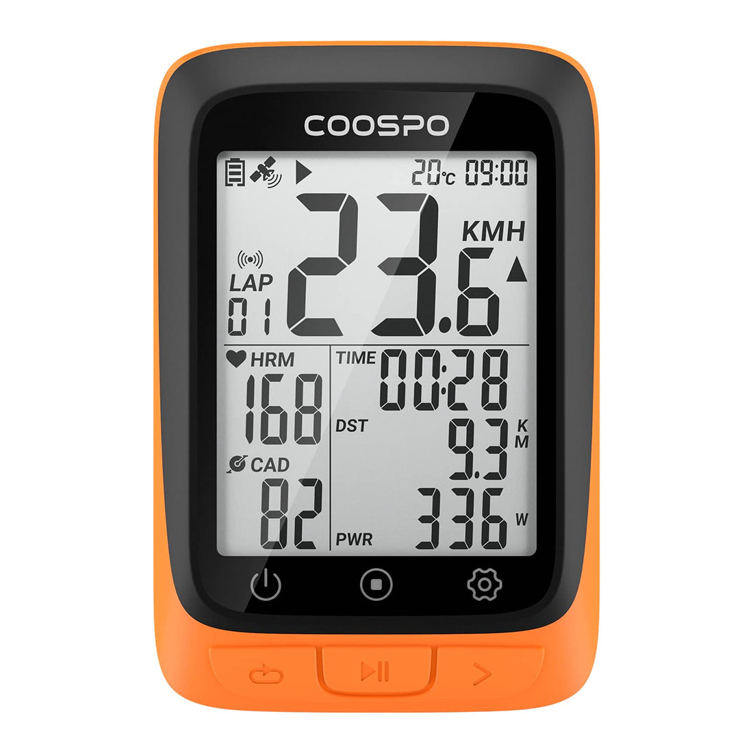 COOSPO BC107 Bike Computer Wireless GPS, Automatic Signal Acquisition Time Adjustment, Waterproof IP67 | Bluetooth ANT+| 2.4 Inch Automatic Backlight Bike Speedometer Suitable for All Bikes, Orange