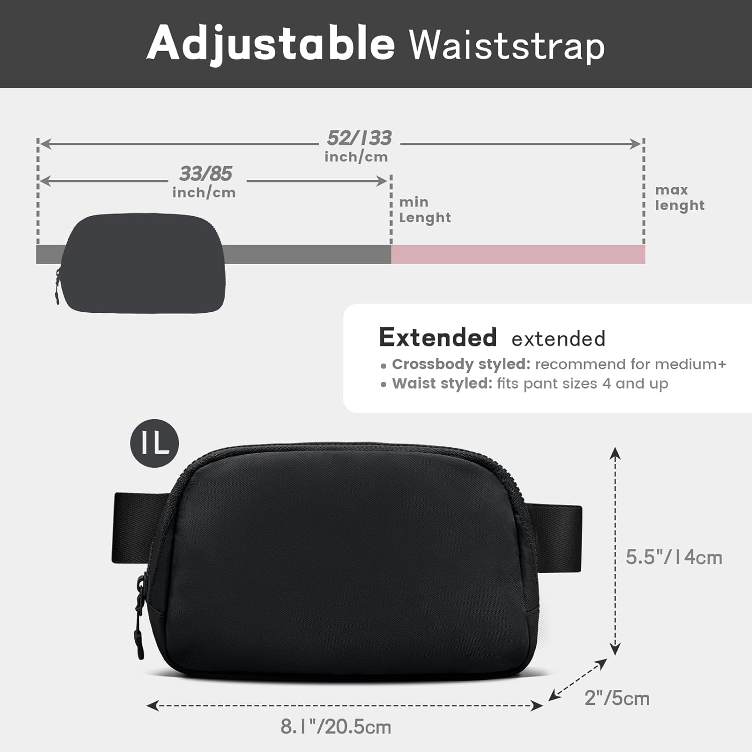 Everywhere Belt Bag for Women, Viewm Waterproof Crossbody Fanny Pack Dupes for Women Men fashion waist packs With Adjustable Strap for Travel Fitness Running Hiking, Black, Adjustable Mini Waterproof Crossbody Fashion Fanny Pack