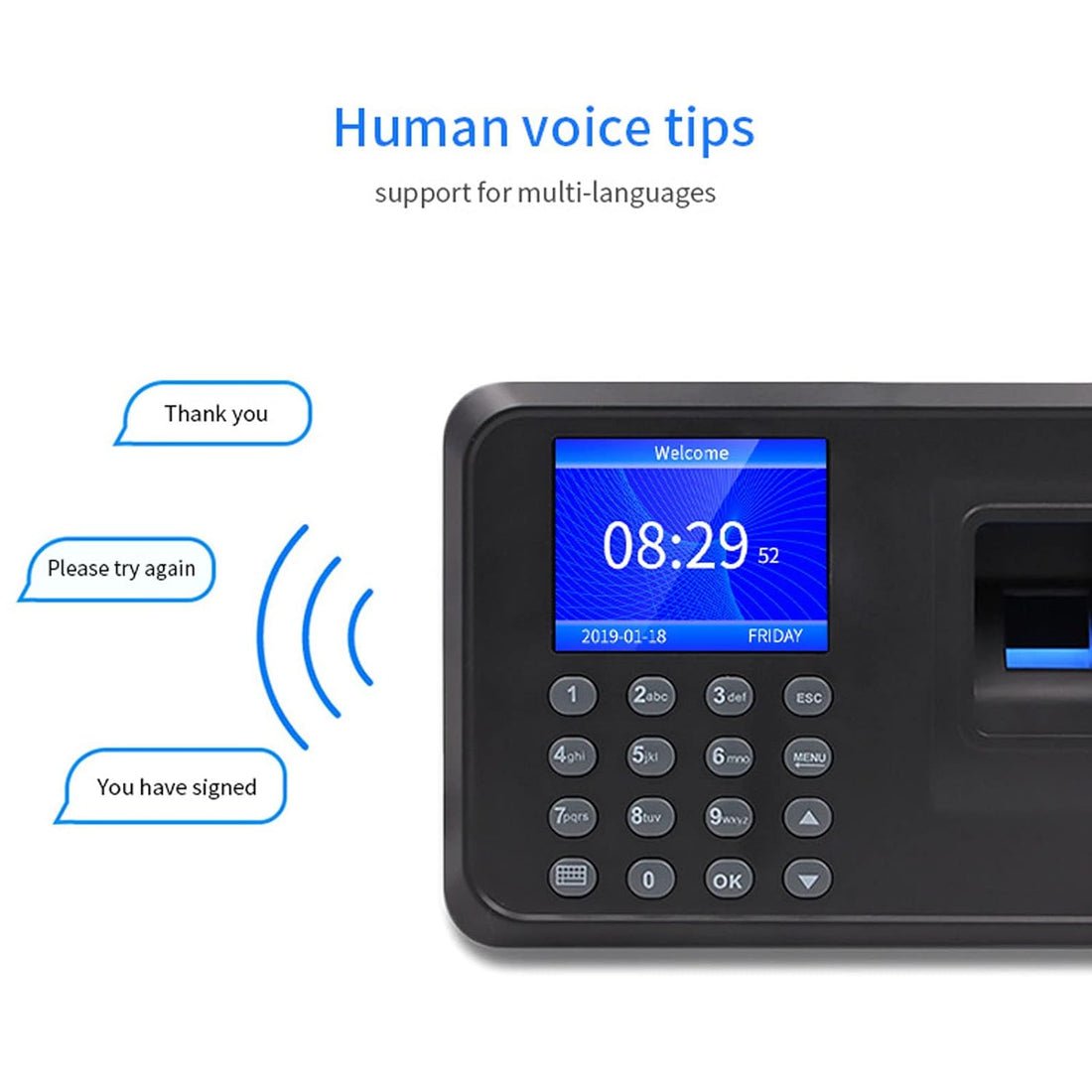 UPQRSG Fingerprint Time Clock, 2.4 Inch Capacity 1000 Users Name Display Biometric Employee Time Attendance Machine, Time Card Machine(US)