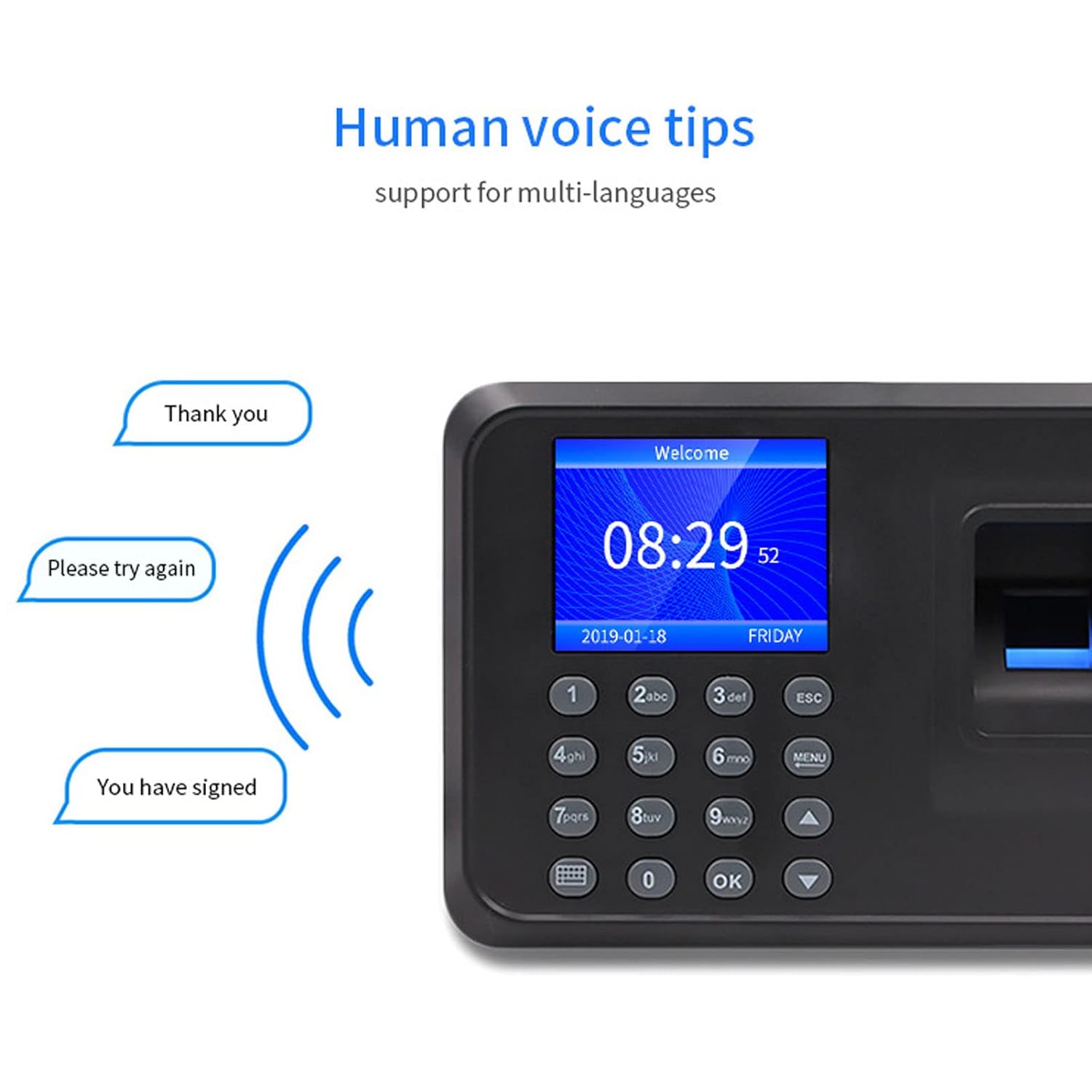 Luqeeg Time Clock, Fingerprint Assistance Machine with Free Software 2.4 Inch Name Biometric Fingerprint Machine for Business and Offices