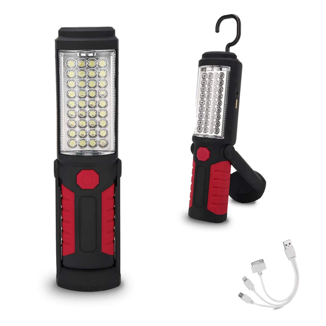 HEDAQI Rechargeable LED Work Light Portable Multi-use Flashlight, Magnetic Flashlight LED & Hanging Hook, Waterproof,for Car Repairing, Blackout,Household and Emergency(Red)