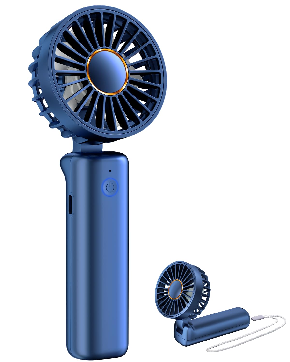 Handheld Fan, Portable Fan, 4000mAh USB Rechargeable Personal Fan, 180°Foldable Mini Desk Fan 6 Wind Speed, LCD Digital Display, Powerbank Function, Lanyard as Neck Fan, Ultra Quiet (deep blue)
