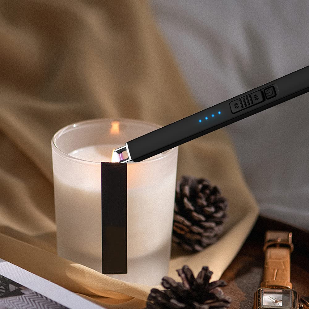 ARECTECH Lighter Electric Lighter Candle Lighter Rechargeable USB Lighter Plasma Arc Lighters for Candle Camping Kitchen Black