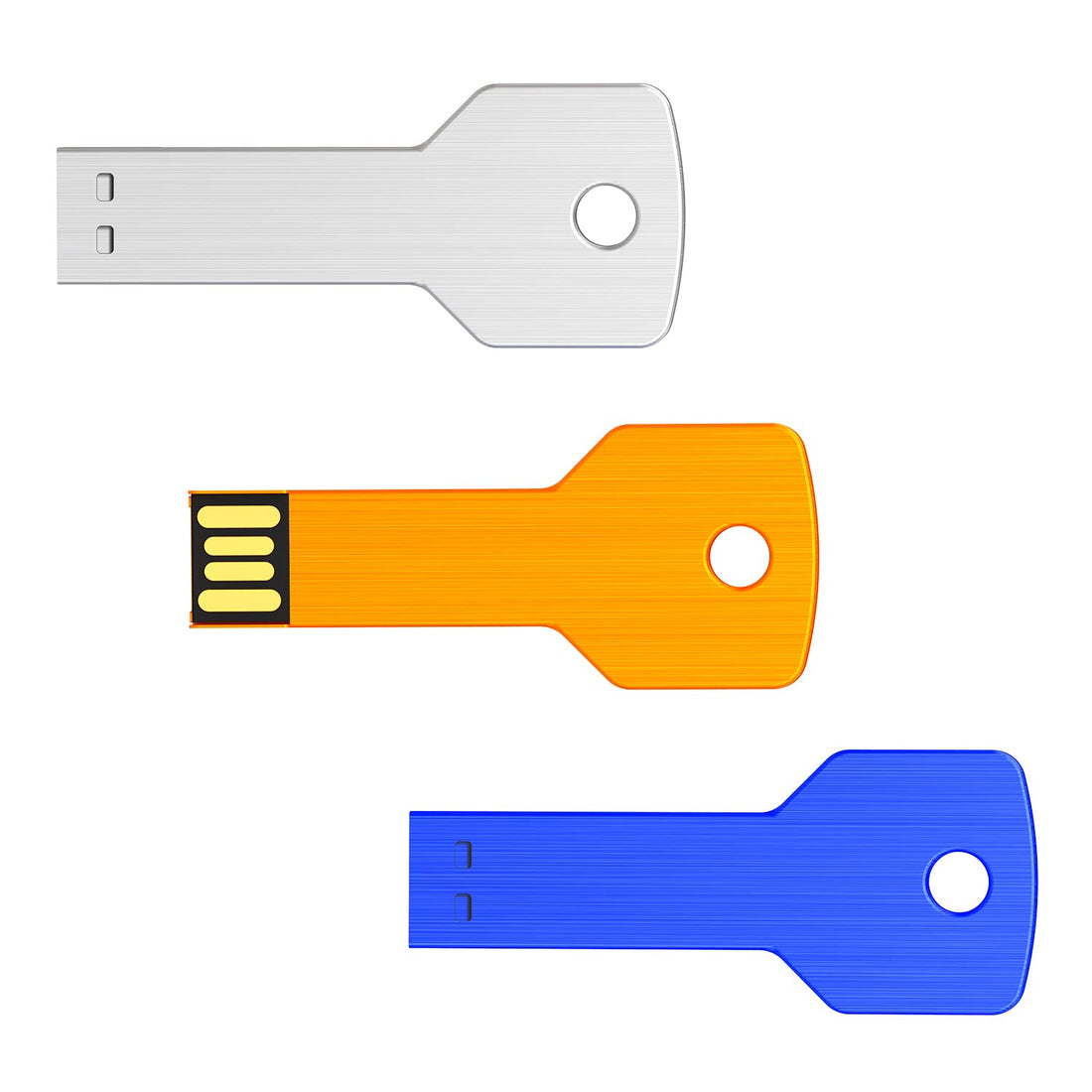 KOOTION 3 Pack 64GB USB Flash Drive , Metal Key Shaped 2.0 USB Memory Stick Pen Drive Blue Sliver Gold
