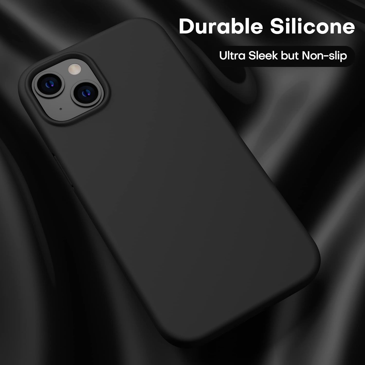 CellEver Silicone Case for iPhone 13, Slim Shockproof Case with Soft Touch Microfiber Lining Cushion (Black)