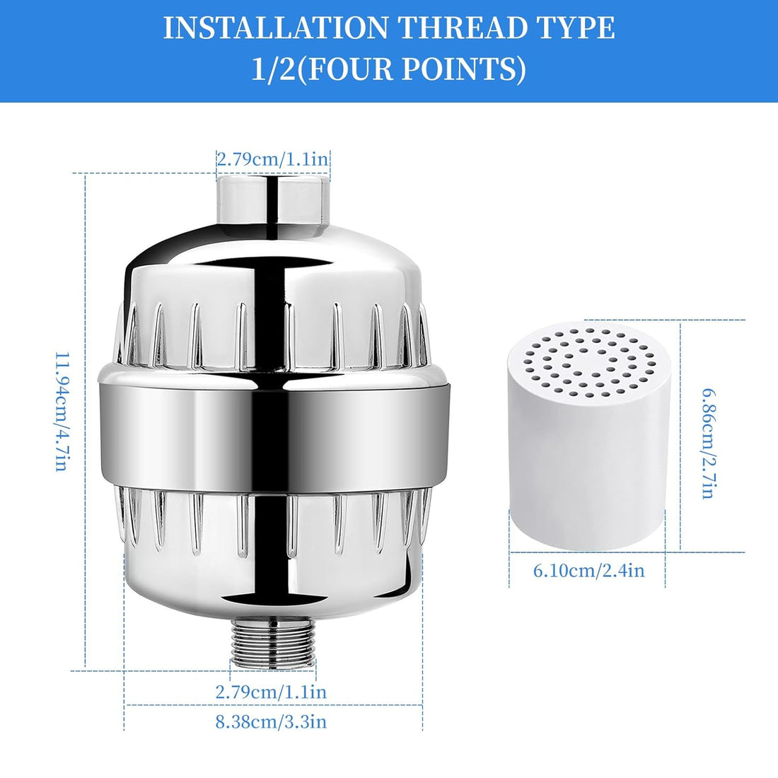 DZOMK High Output Revitalizing Shower Filter,Suitable for People with Sensitive and Dry Skin and Scalp, Filters Chlorine and Impurities,2 Cartridges Included Consistent Water Flow Showerhead Filter