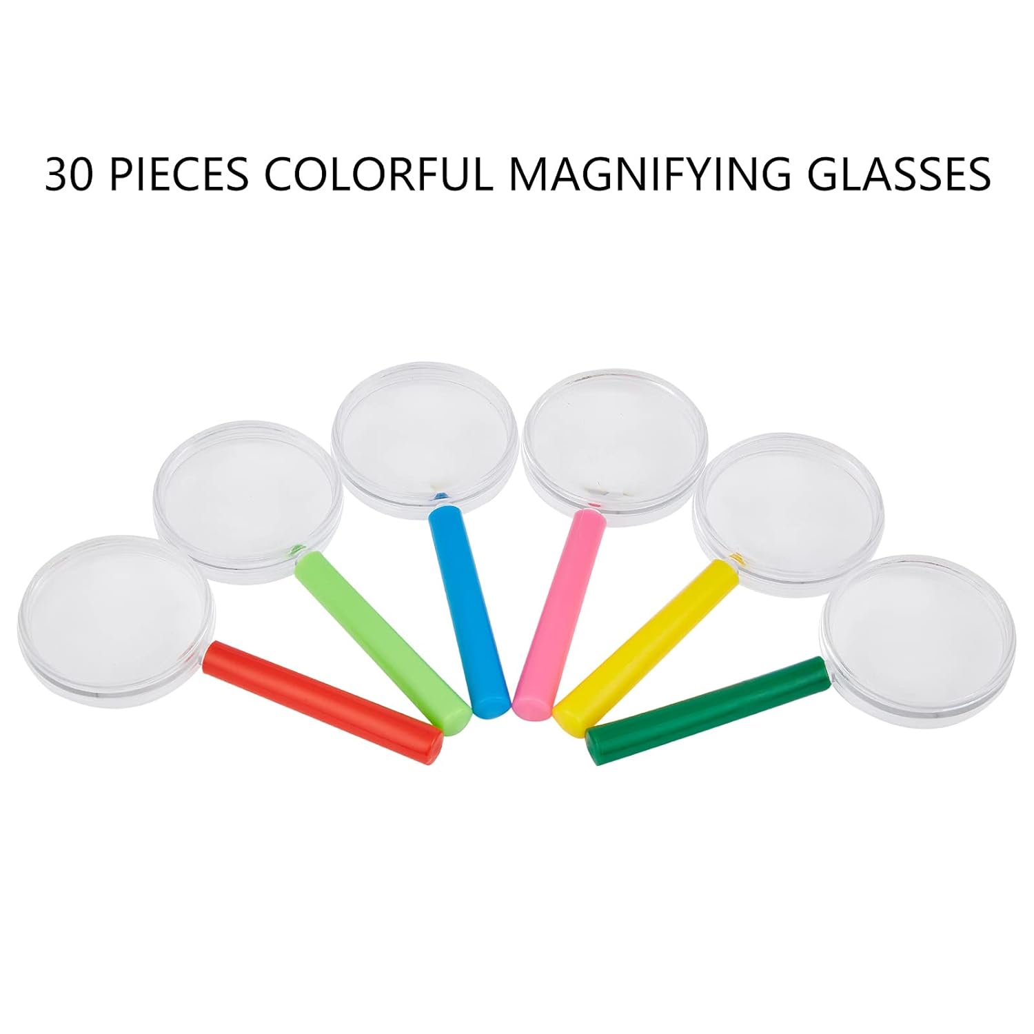 Magnifying Glass Kids 30 Pieces Plastic Magnifier Colorful Mini Hand Lens for Science Class, Outdoor Observation, Fun Toys, Detective Party Favors IRCHLYN (6 Colors)