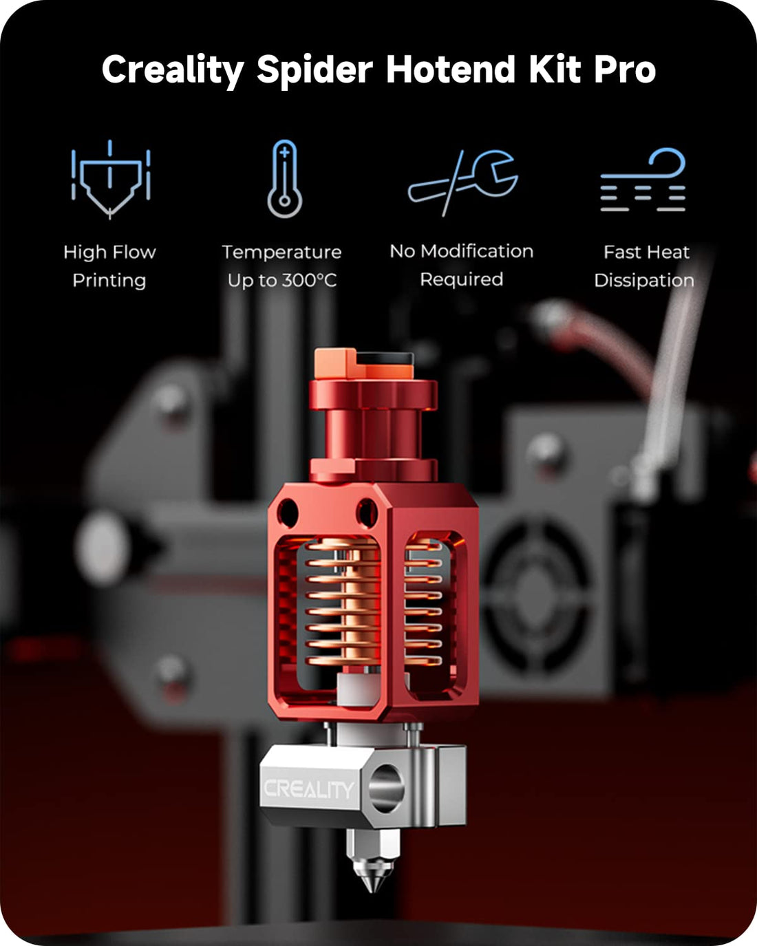 Creality Official Spider Hotend 3.0 Pro, Supporting 300℃ High Temperature Printing, Compatible with Creality Ender 3, Ender 3v2, Ender 3 pro, Ender 5 Series and CR-10 Series 3D Printer