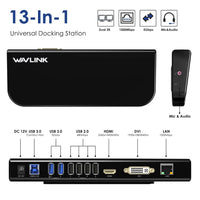 WAVLINK USB 3.0 Universal Laptop Docking Station Dual Video Outputs Support HDMI/DVI/VGA (6 USB Ports,Gigabit Ethernet,Audio)