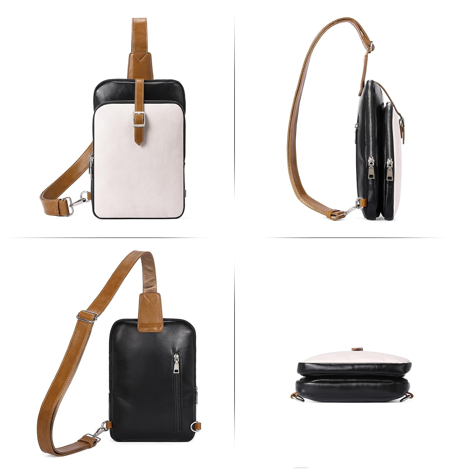 WESTBRONCO Crossbody Sling Bags for Women Men, High-capacity PU Leather Fashion Medium Fanny Bags Adjustable Strap for Gifts