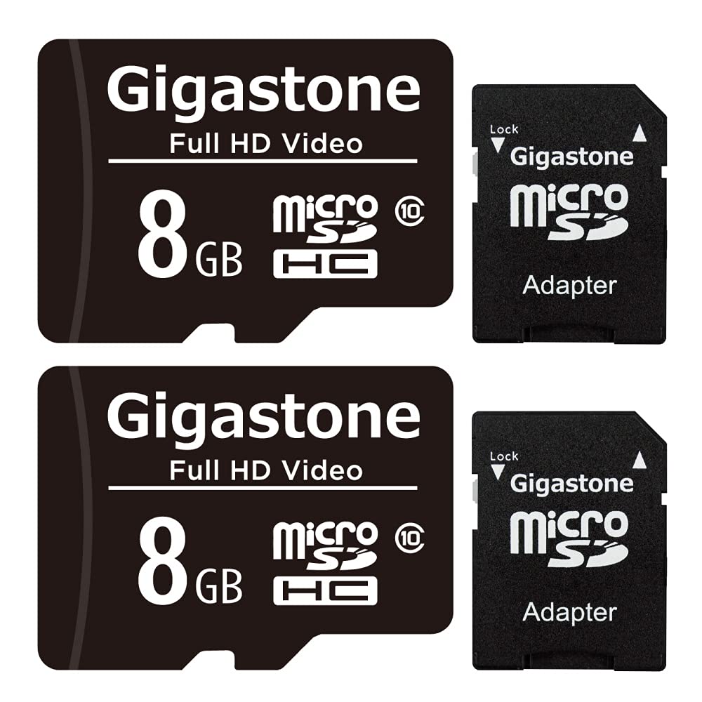 [Gigastone] 8GB Micro SD Card 2 Pack, Full HD Video, Surveillance Security Cam Action Camera Drone, 80MB/s Micro SDHC Class 10, with Adapter