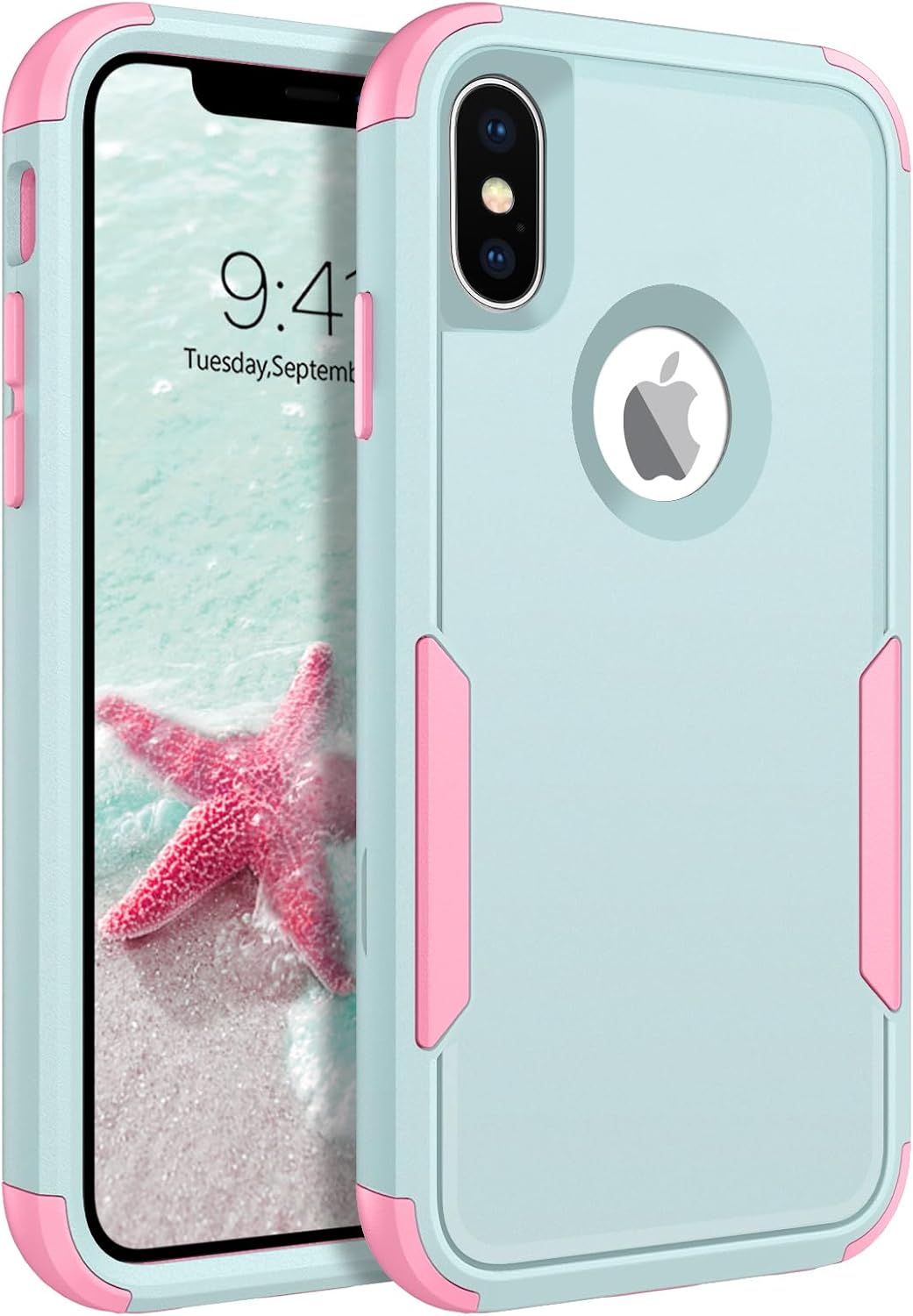 BENTOBEN iPhone X Case, iPhone Xs Case, 3 in 1 Heavy Duty Rugged Hybrid Hard PC Soft TPU Bumper Shockproof Non-Slip Protective Cases Cover for iPhone X (2017) / iPhone Xs (2018) 5.8 Inch, Green/Pink