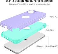 BENTOBEN iPhone 11 Pro Max Case, 2 in 1 Slim Fit Heavy Duty Rugged Hybrid Shockproof Soft TPU Bumper Hard PC Protective Girls Women Boy Men Case Cover for iPhone 11 Pro Max 6.5" 2019, Purple/Green