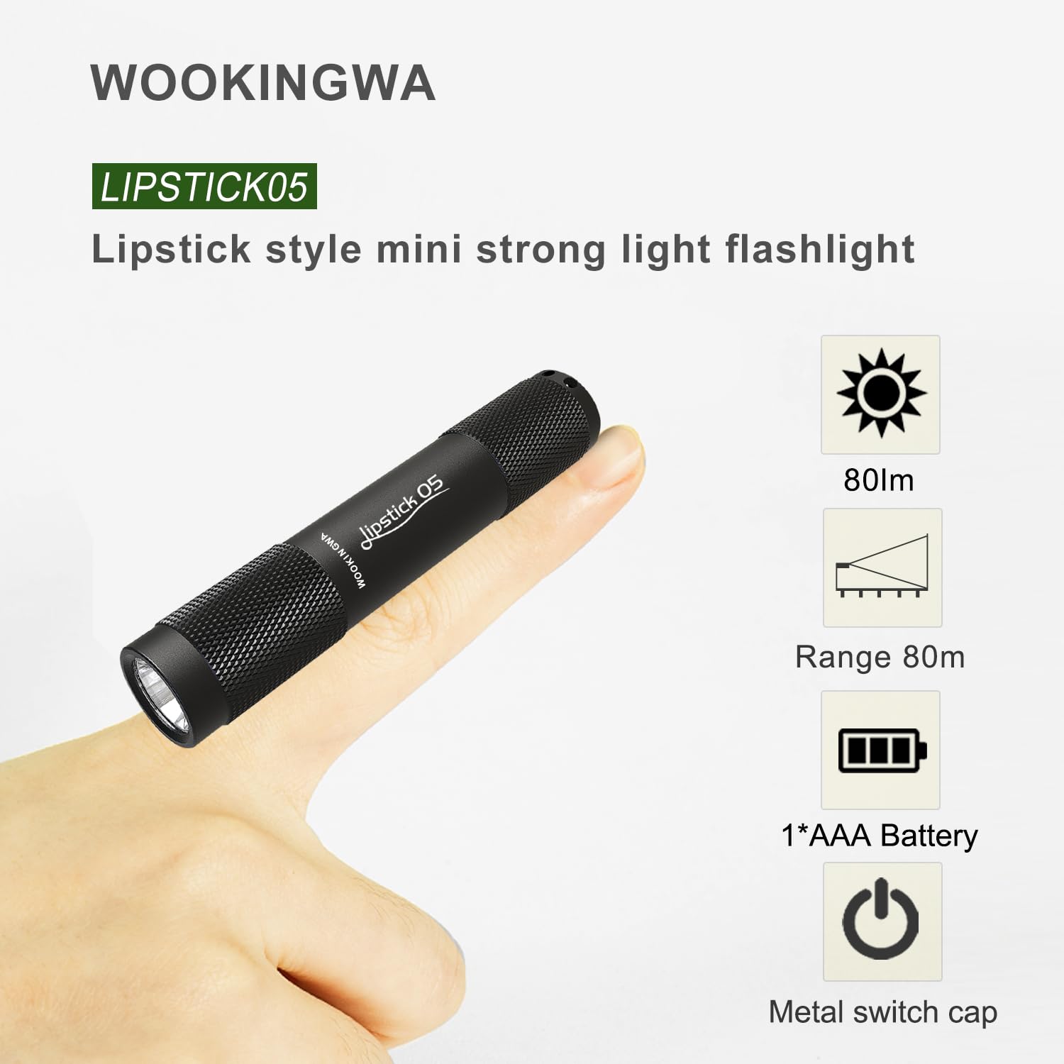 GOMZ Lipstick Style Mini Flashlight, Easy to Carry, Suitable for Women and Children, Free Lead, Stylish Appearance and Water Proof,Black
