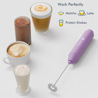 Electric Milk Frother Handheld, Battery Operated Whisk Beater Foam Maker for Coffee, Cappuccino, Latte, Matcha, Hot Chocolate, Mini Drink Mixer - Light Purple