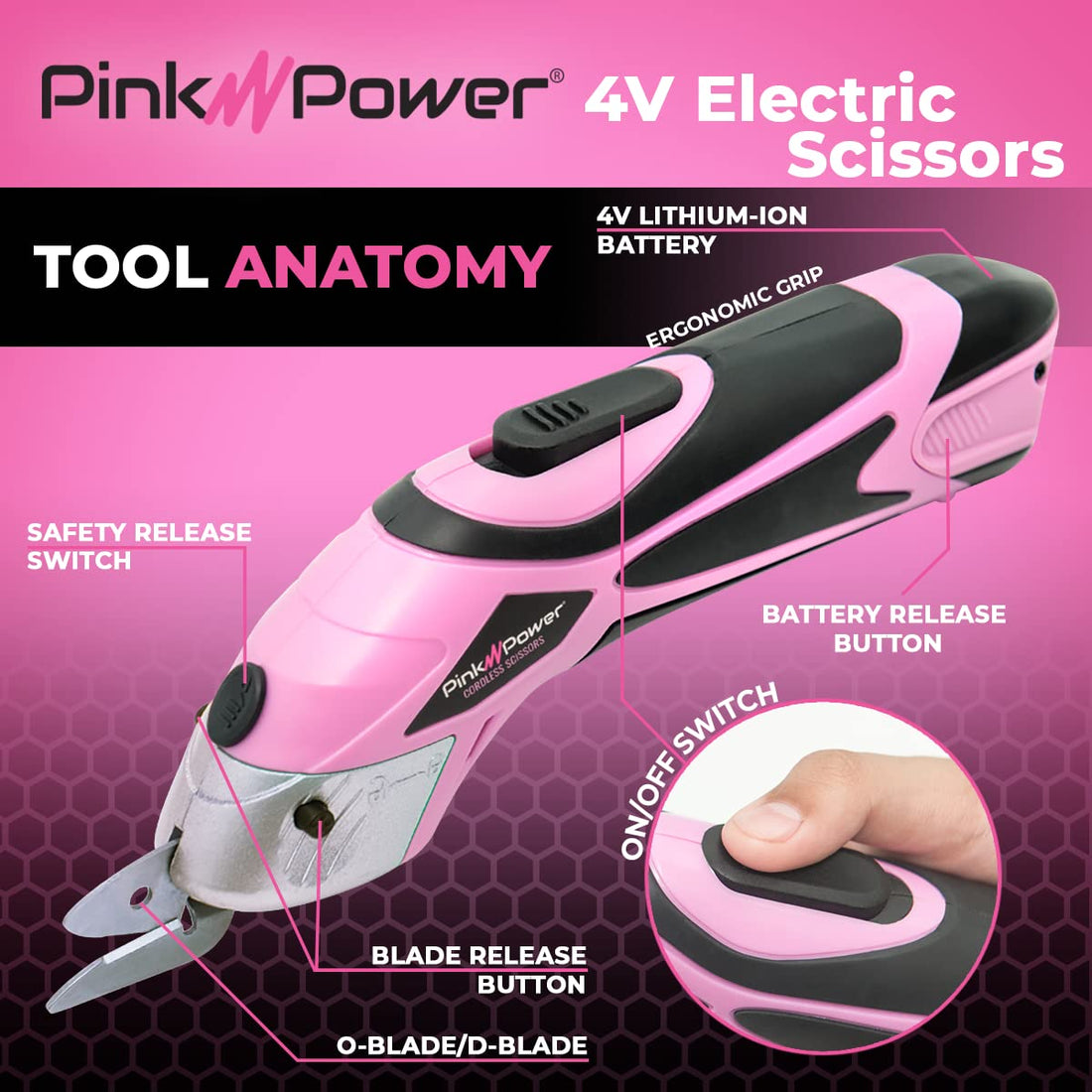 Pink Power PP361LI Lithium Ion Cordless Electric Scissors for Crafts, Fabric and Scrapbooking - Set of 1
