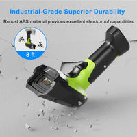 Alacrity 2024 1D Laser Industrial Barcode Scanner with LCD Display, 2.4Ghz Wireless & Wired 2in1 Barcode Reader, Shock Dust Proof Hands Free, Green