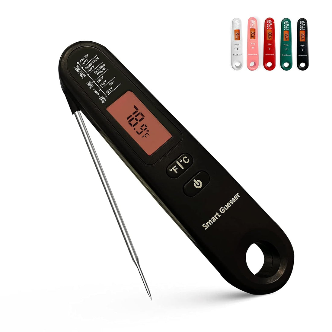 Smart Guesser Digital Meat Thermometer with Backlight for Kitchen Cooking-Instant Read Food Thermometer for Meat, Deep Frying, Baking,Grilling BBQ-Black, (UIE-OT-106)