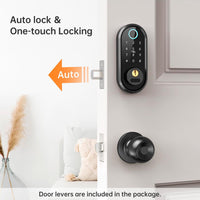 Keyless Entry Door Lock with Handle - Smart Deadbolt Electronic Keypad Door Knob Set for Front Door Auto Lock Digital Biometric Fingerprint Smartphone App Control Key Fob smartlock Exterior