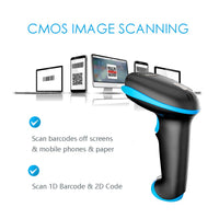 NADAMOO 2D Wireless Barcode Scanner (2-in-1 433Mhz Wireless & USB2.0 Wired) 1D QR PDF417 Data Matrix Bar Code Scanner Cordless CMOS Image Barcode Reader for Mobile Payment Computer Screen