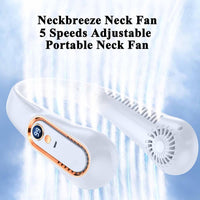 Neckbreeze - Neckbreeze Neck Fan, 5 Speeds Adjustable Neckbreeze Cooling Fan, Neckbreeze Wearable Bladeless Rechargeable Personal Neck Fan 720°cooling Airflow No Noise, For Home Office Travel (Blue)