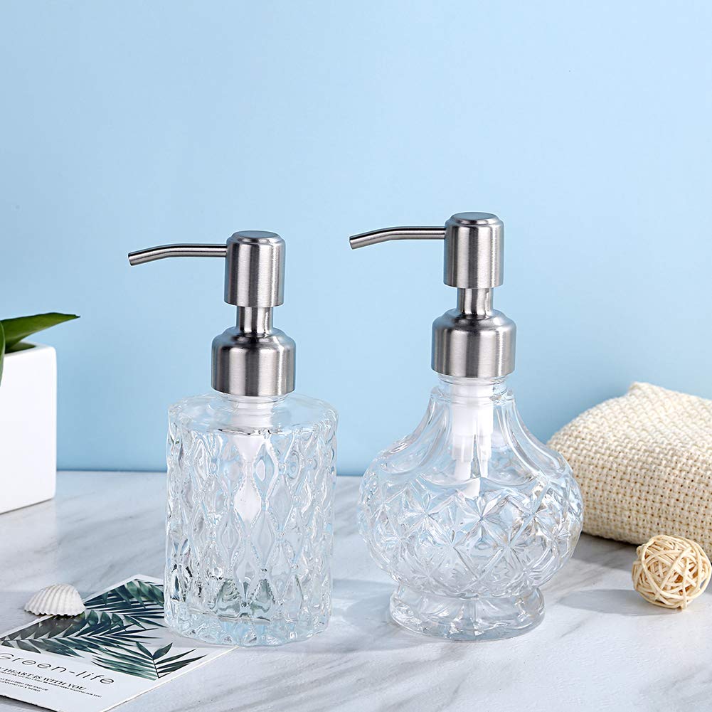 YunNasi Liquid Soap Dispenser Glass Soap Dispenser Made of Glass and Stainless Steel Nozzle for Dish Detergent, Shampoo Lotion, Bathroom Countertop, Kitchen, Laundry Room (Style 1)