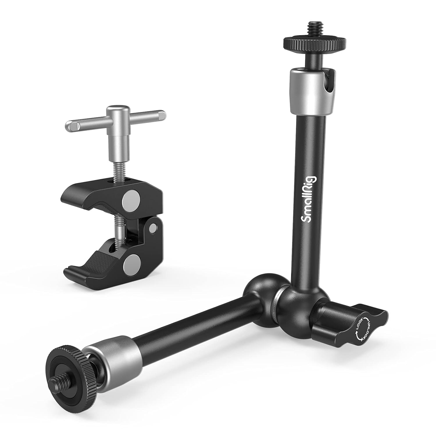 SmallRig Clamp w/ 1/4" and 3/8" Thread and 5.8 Inches Adjustable Friction Power Articulating Magic Arm with 1/4" Thread Screw for LCD Monitor/LED Lights - KBUM2730