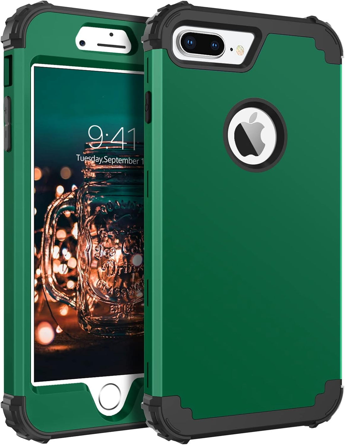 BENTOBEN Case for iPhone 8 Plus/iPhone 7 Plus, 3 Layer Hybrid Hard PC Soft Rubber Heavy Duty Rugged Bumper Shockproof Anti Slip Full-Body Protective Phone Cover for iPhone 8 Plus/7 Plus, Deep Green